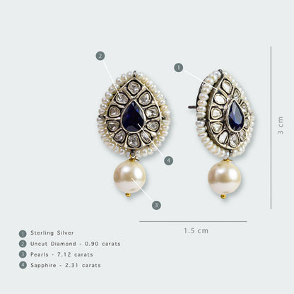 Mini Drop Sapphire and Uncut Diamond Earrings
