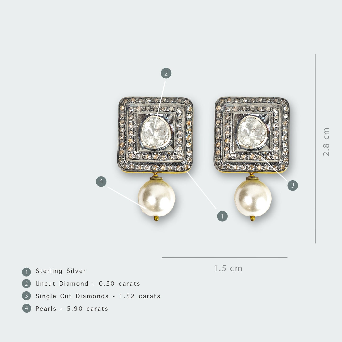 Dual Diamond Square Uncut Diamond Earrings