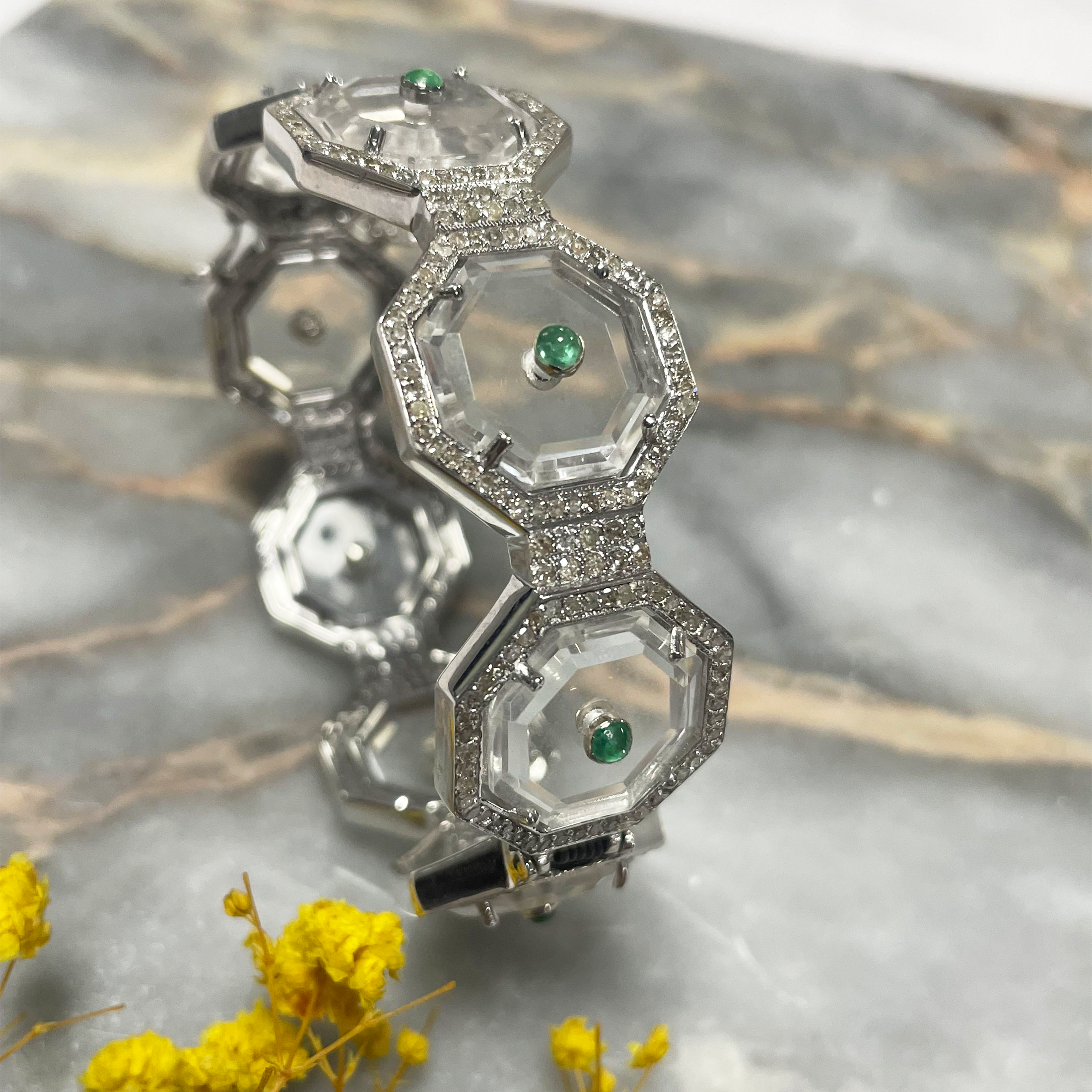 Helia Diamond Emerald crystal Cuff