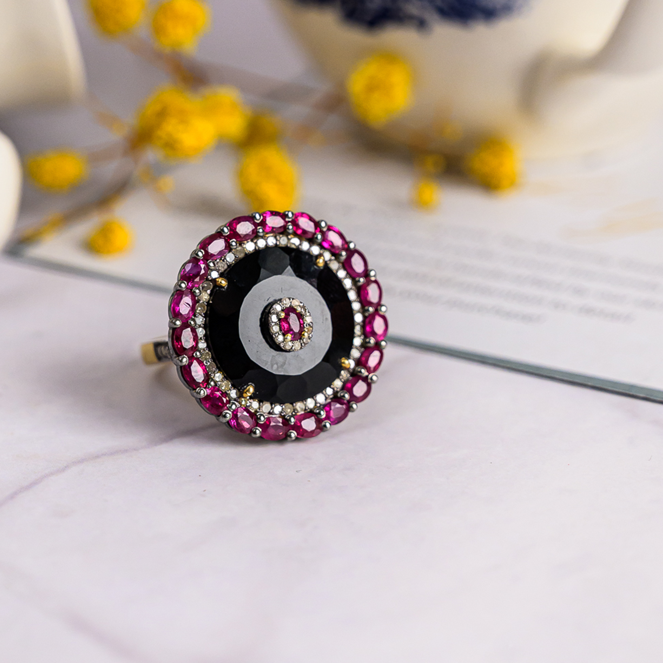 Macy Diamond Ruby Black Onyx Ring