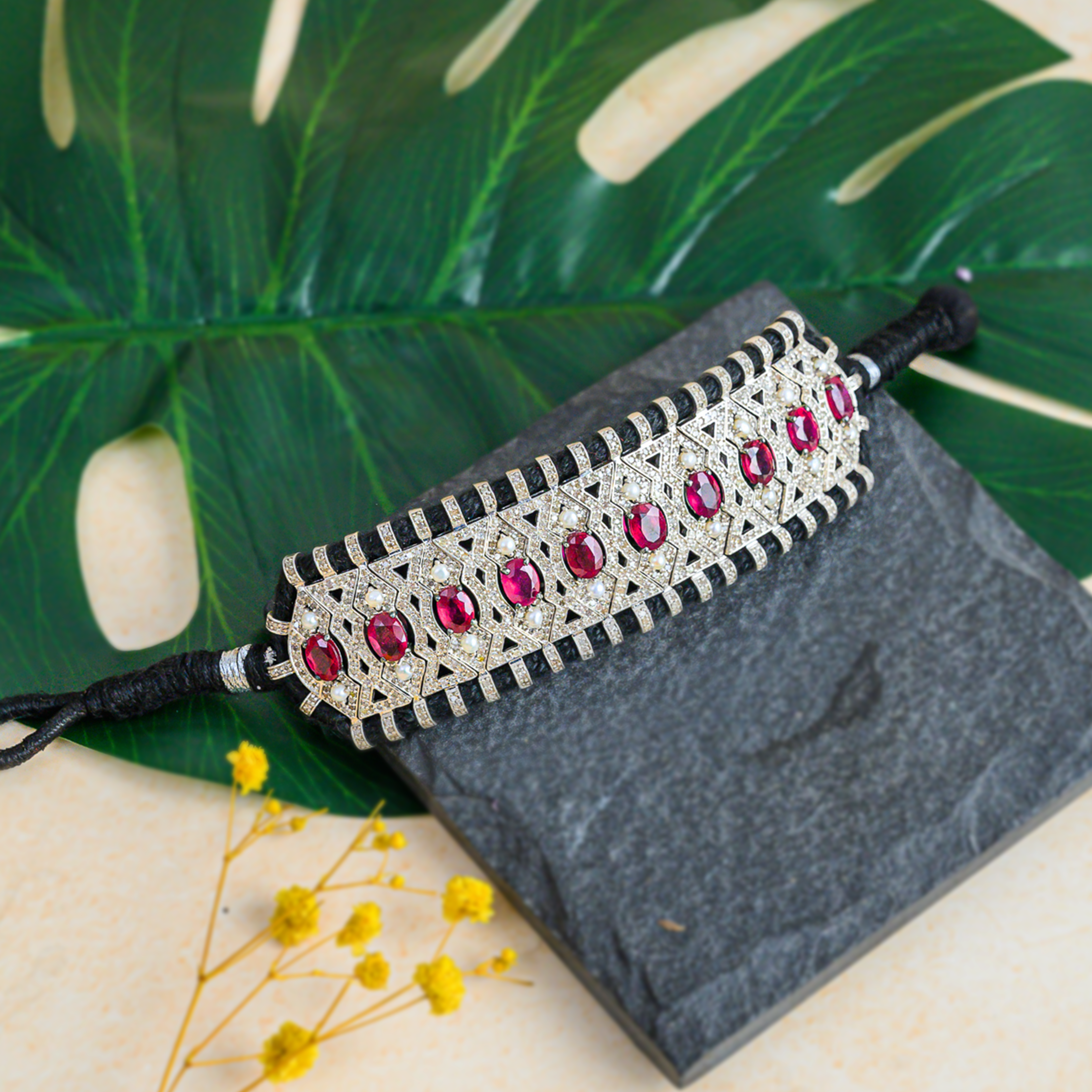 Margot Diamond Ruby Japanese Freshwater Pearl Bracelet