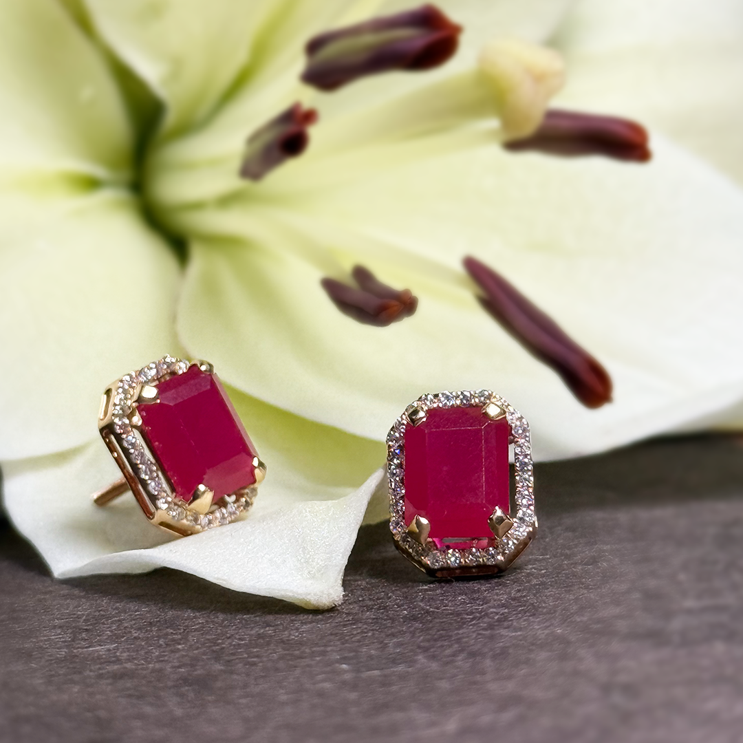 Rectangle Ruby Studs