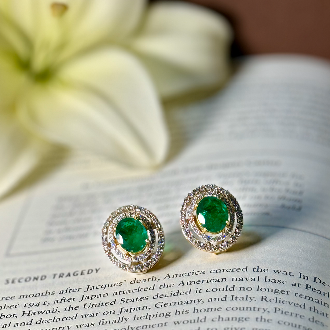 Emerald Dual Halo Studs