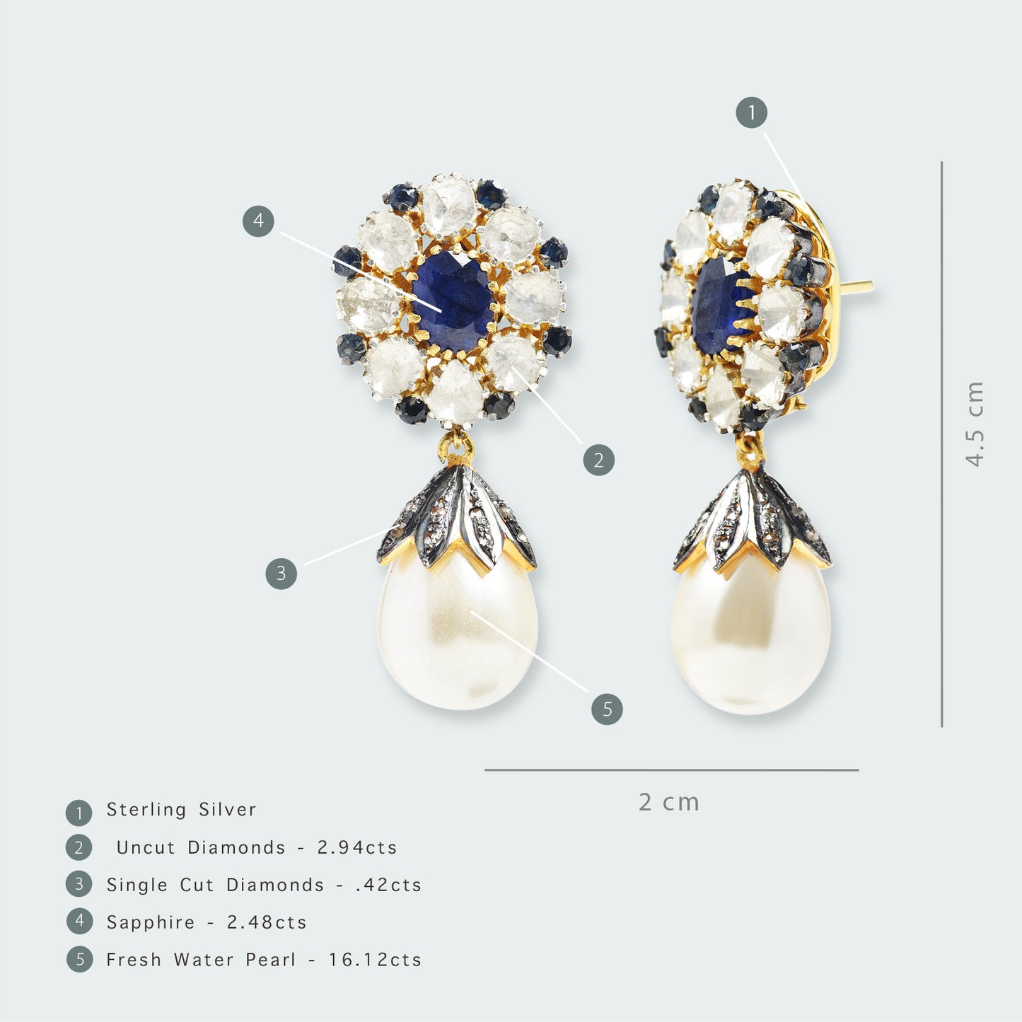 TAS Signature Sapphire Flower Uncut Diamond Earrings