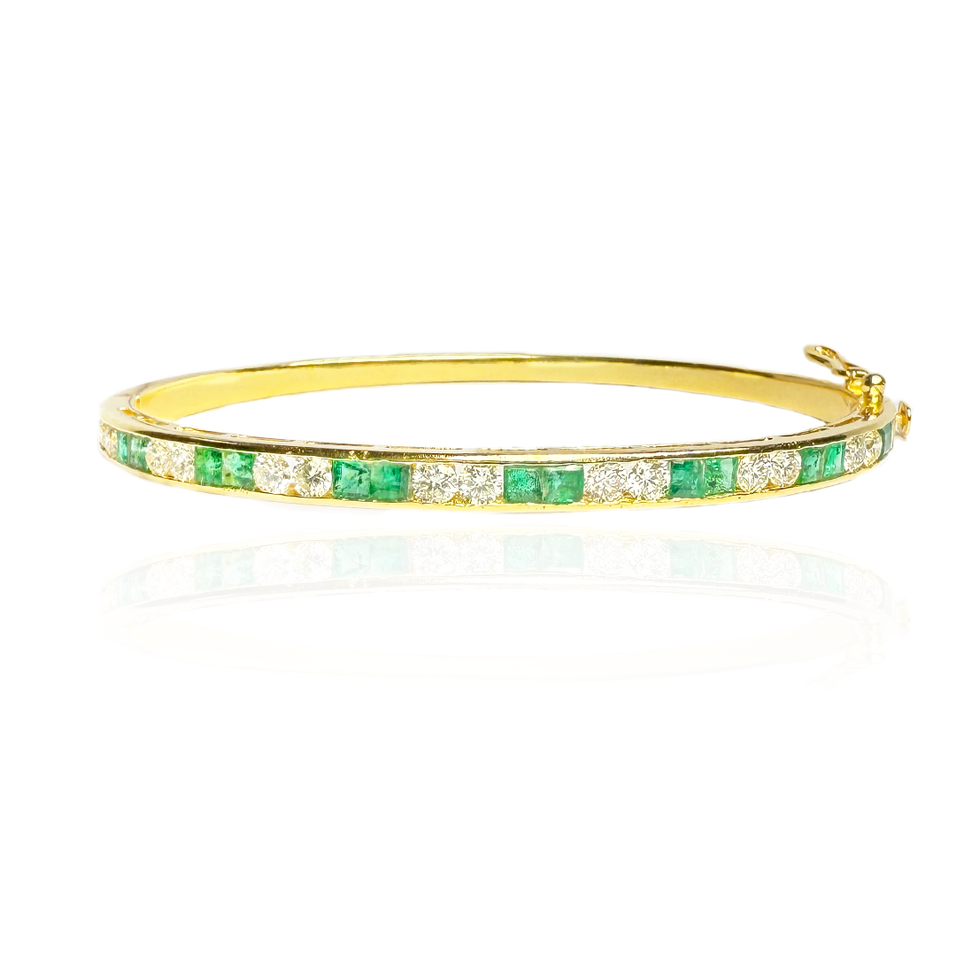 Emerald and Diamond Half Bangle