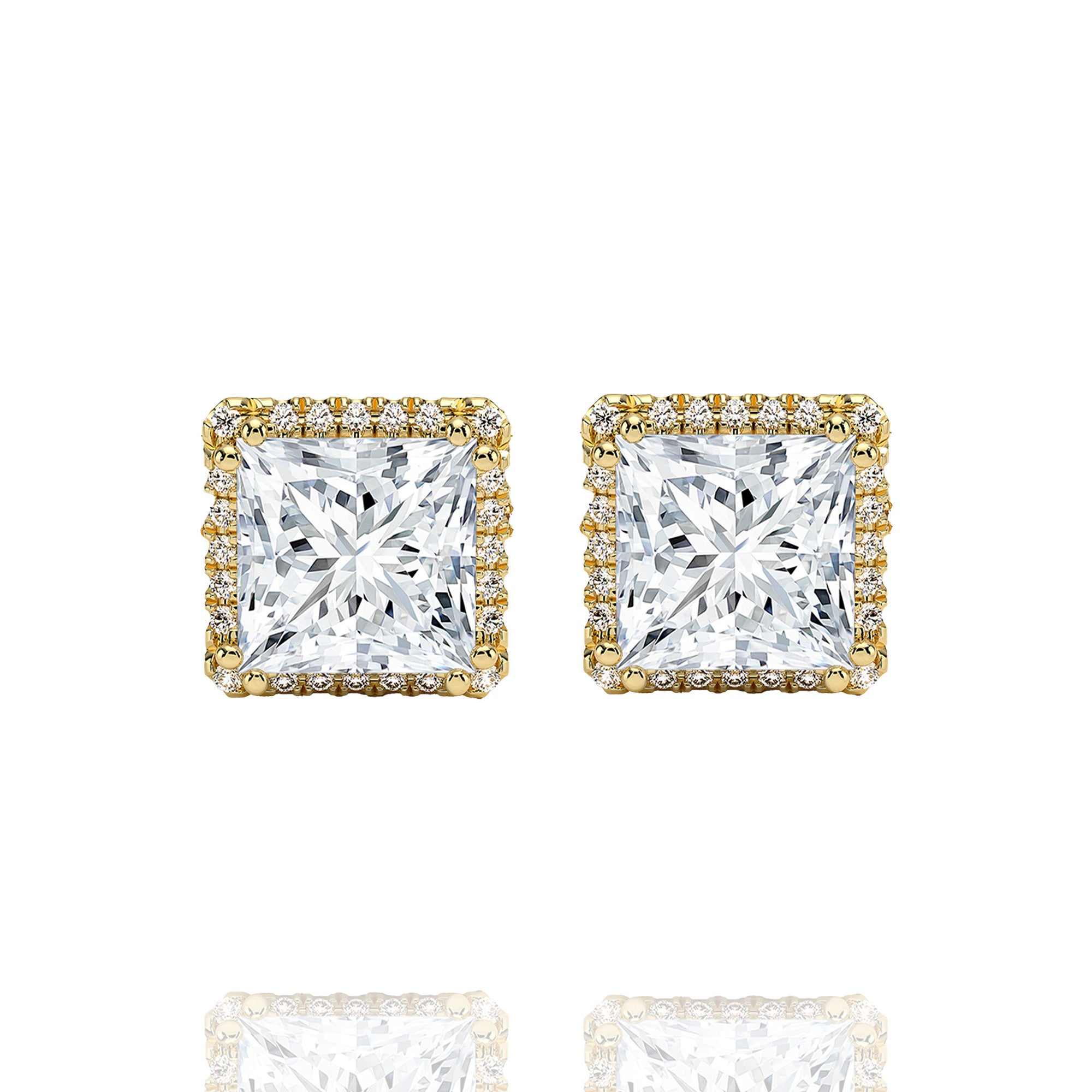 classic halo princess lab grown solitaire earrings