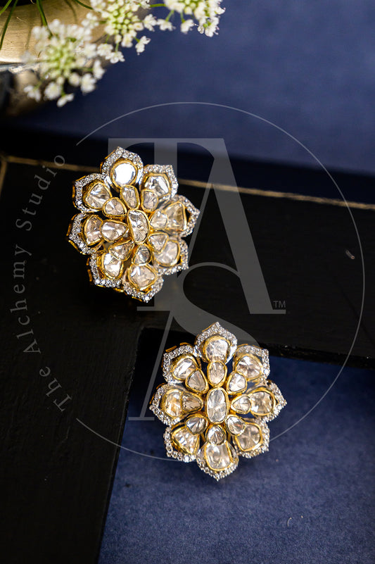 Zane Oval Polki and Diamond Flower Earrings