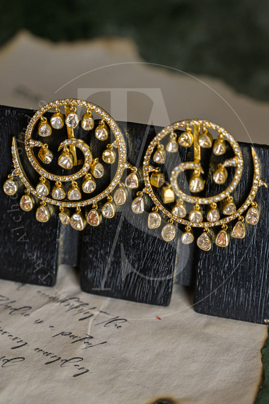 18kt Gold Swirl Uncut Diamond and Diamond Victorian Balis