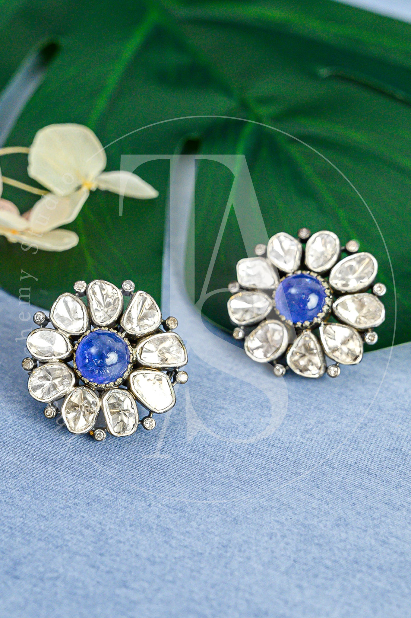Amara Tanzanite Uncut Diamond Flower Earrings