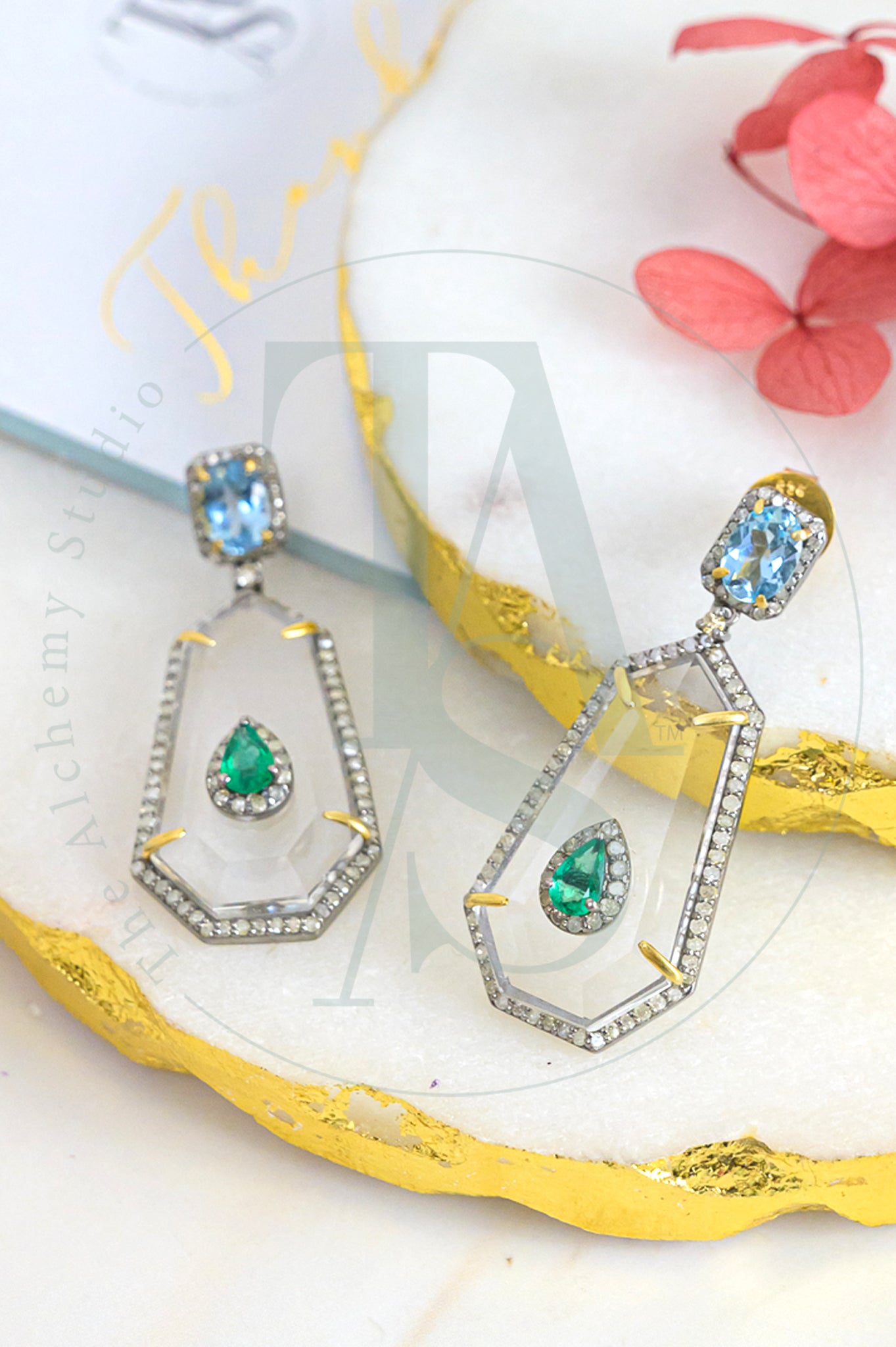 Alyn Emerald and Crystal Earrings