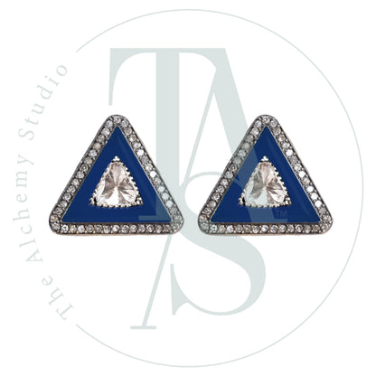 Allete Lapis and Uncut Diamond Triangle Earrings