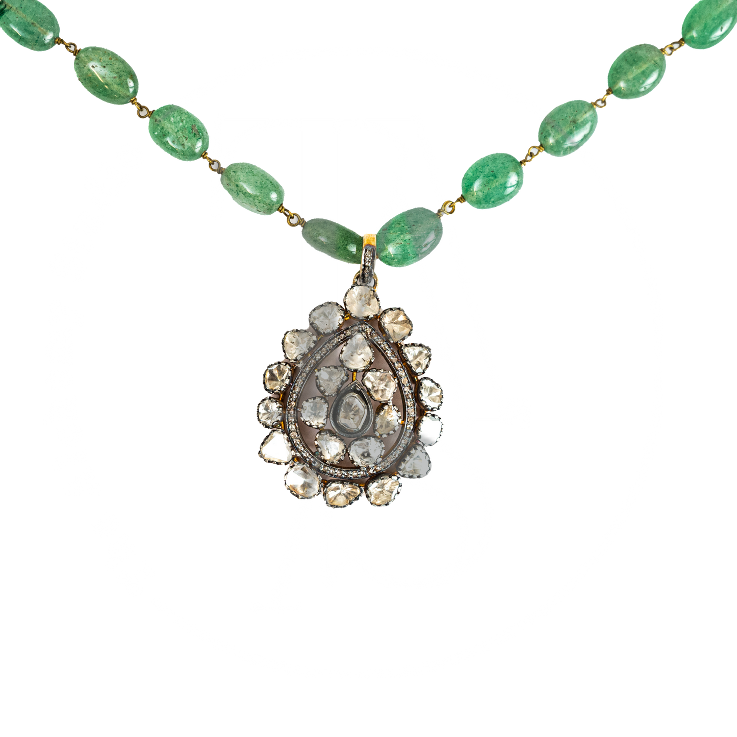 Tula Uncut Diamond Pendant with Emeralds