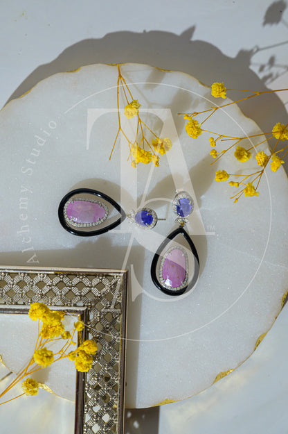 Olena Black Onyx and Pink Sapphire Earrings