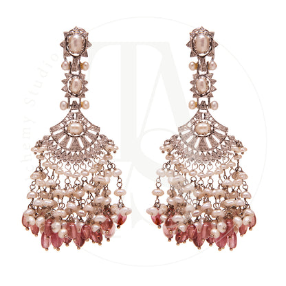 Pearl and Tourmaline Flare Fringe Earrings