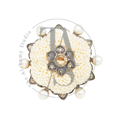 Woven Pearl Flower Uncut Diamond Ring