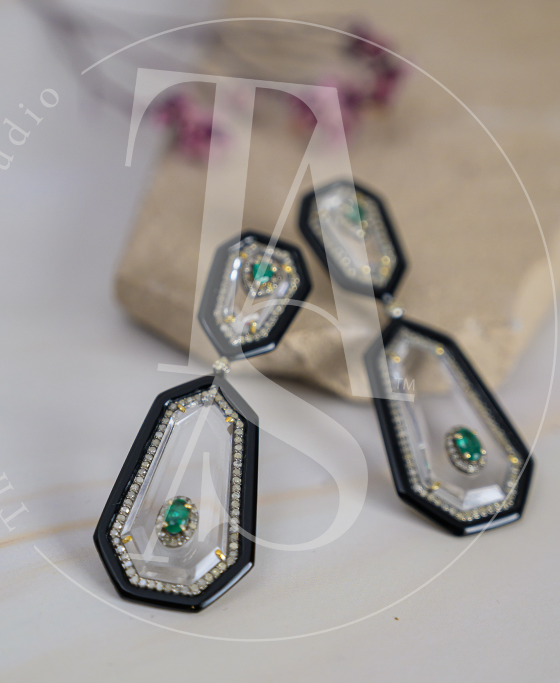 Caitlyn Emerald and Onyx Earrings