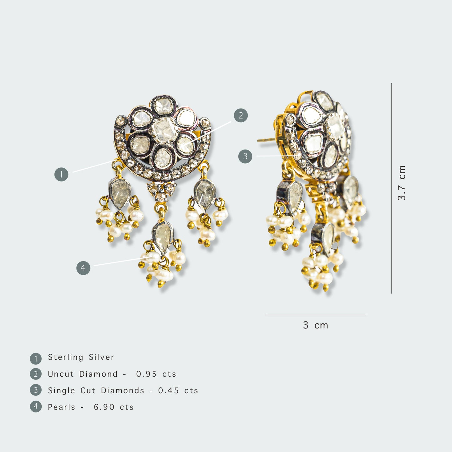 Saisha Mini Flower Drop Uncut Diamond Earrings