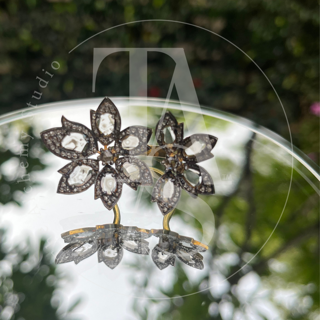 Dual Asymetric Uncut Diamond Flower Ring