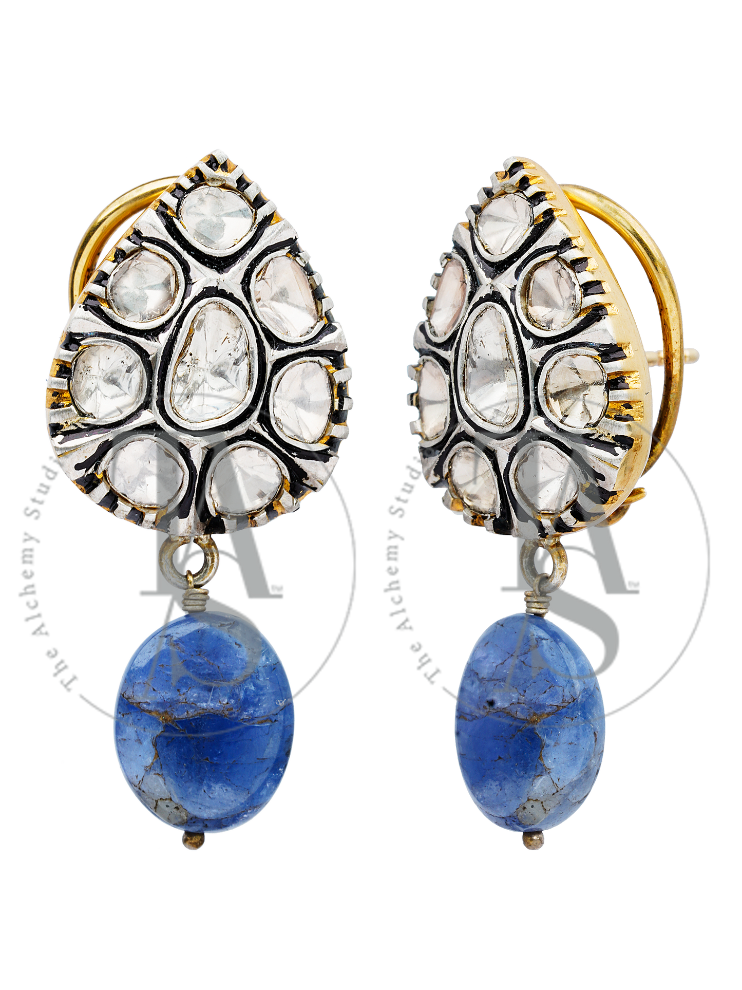 Vintage Paradise Tanzanite Drop Uncut Diamond Earrings