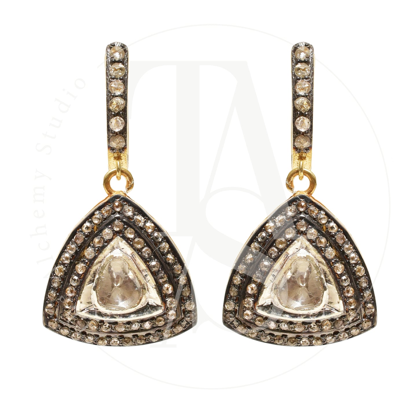 Double Diamond Trillion Dangling Uncut Diamond Earrings
