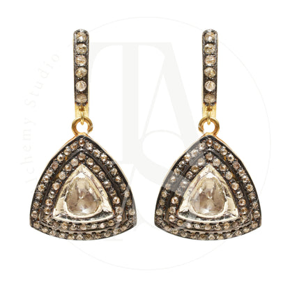 Double Diamond Trillion Dangling Uncut Diamond Earrings