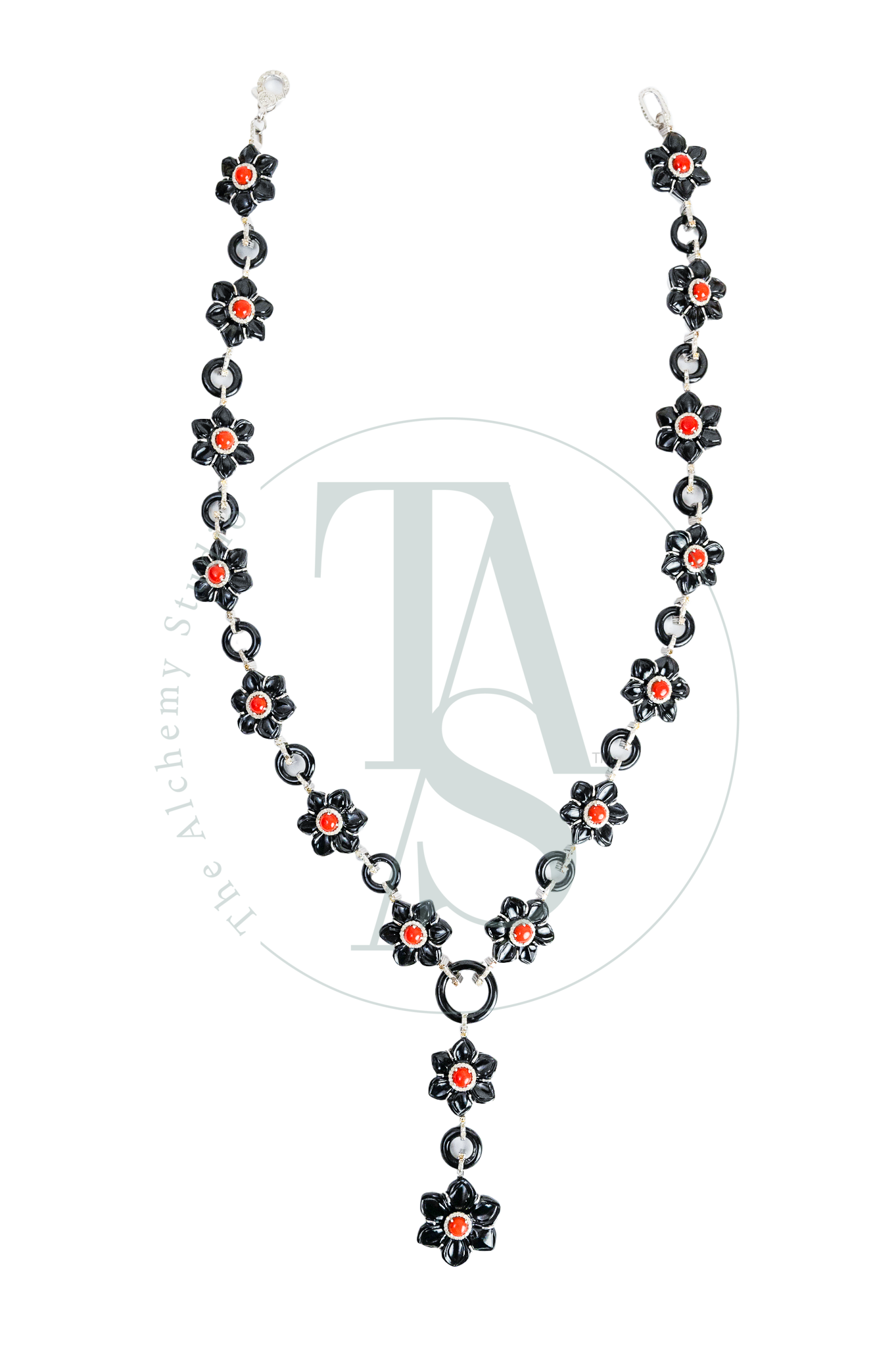Maurelle Black Onyx and Coral Necklace