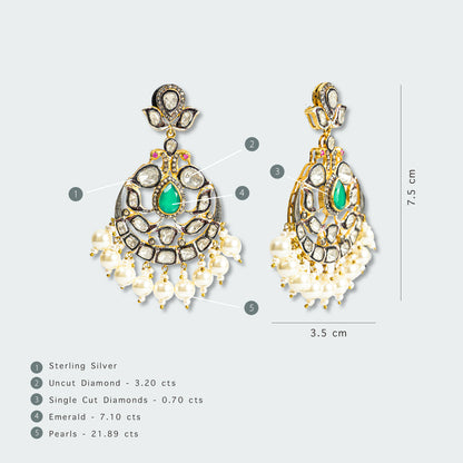 Asma Emerald and Uncut Diamond Chaandbalis