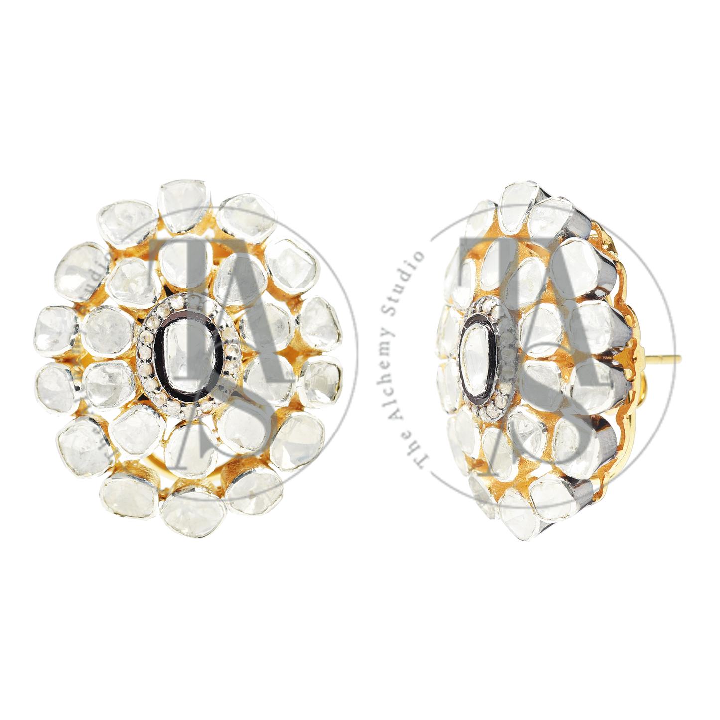 Oval Uncut Diamond Flower Earrings