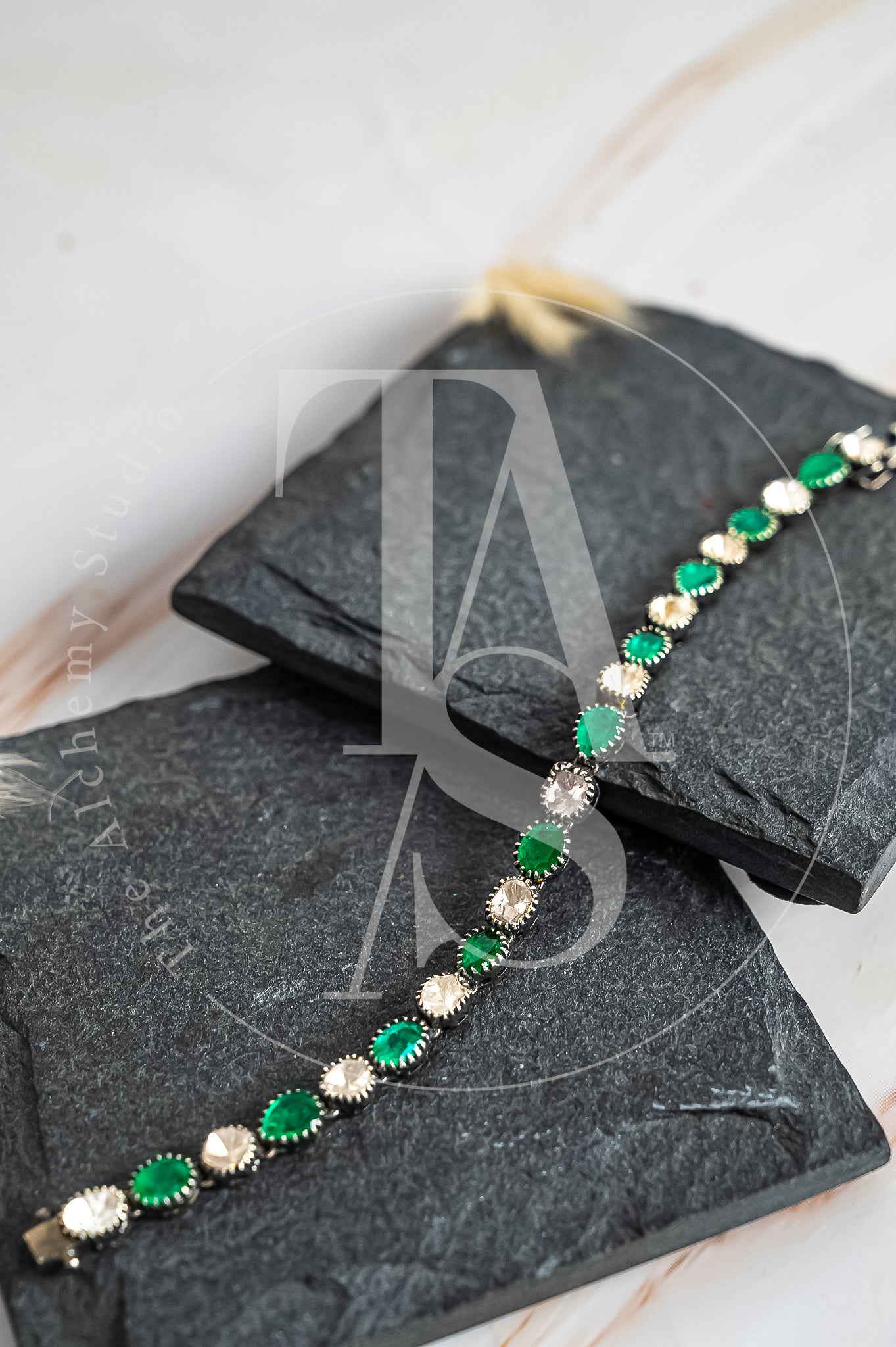 Swanlake Uncut Diamond and Emerald Bracelet