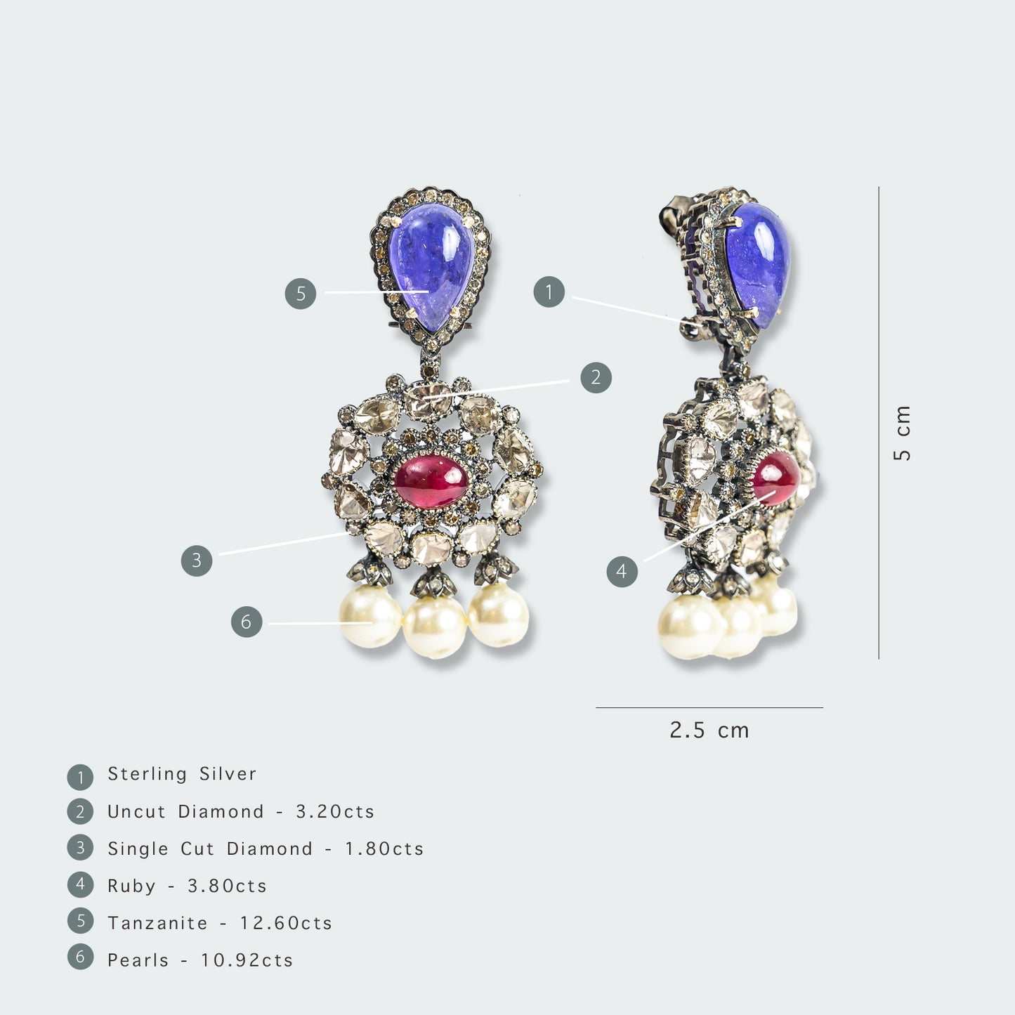 Sayra Tanzanite and Ruby Drop Flower Uncut Diamond Earrings