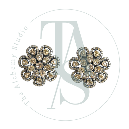 Rency Dual Flower Uncut Diamond Earrings