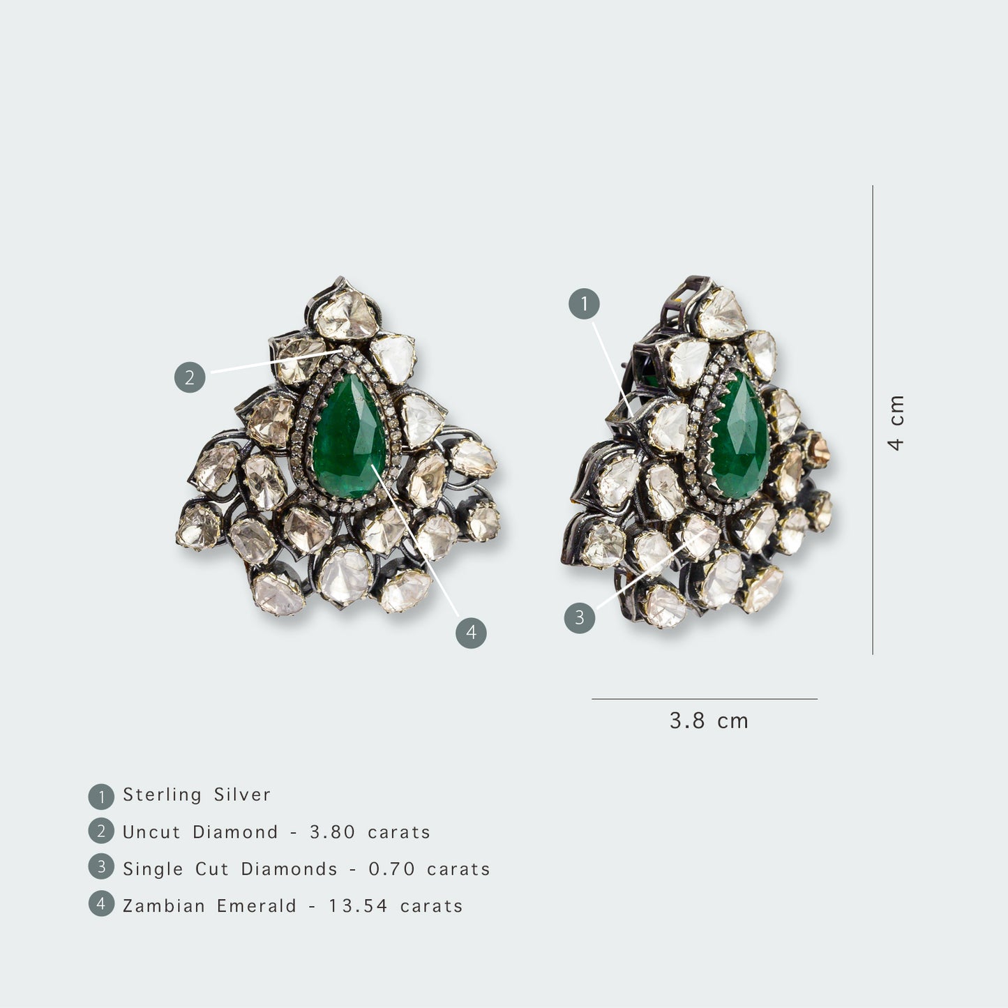 Art Deco Uncut Diamond and Zambian Emerald Earrings
