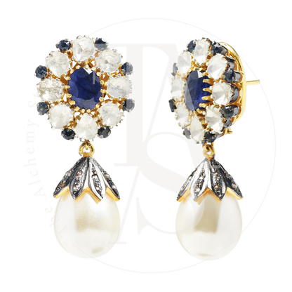TAS Signature Sapphire Flower Uncut Diamond Earrings