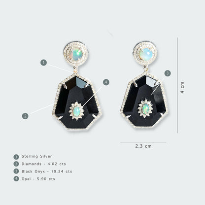 Night Moon Black Onyx and Opal Earrings