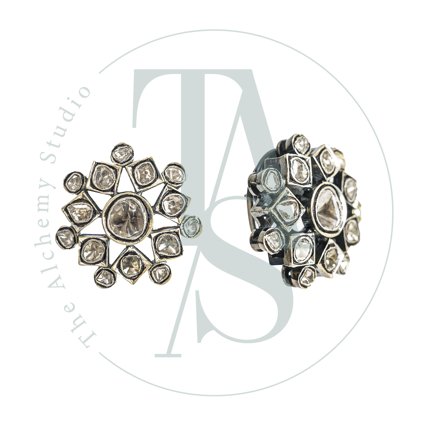 Square Petal Flowers Uncut Diamond Earrings