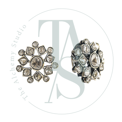 Square Petal Flowers Uncut Diamond Earrings