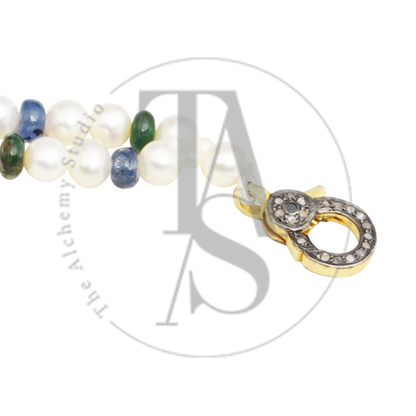 Scalloped Uncut Diamond Bracelet with Pearls