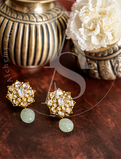 Frida Polki Flower Earrings with Russian Emerald