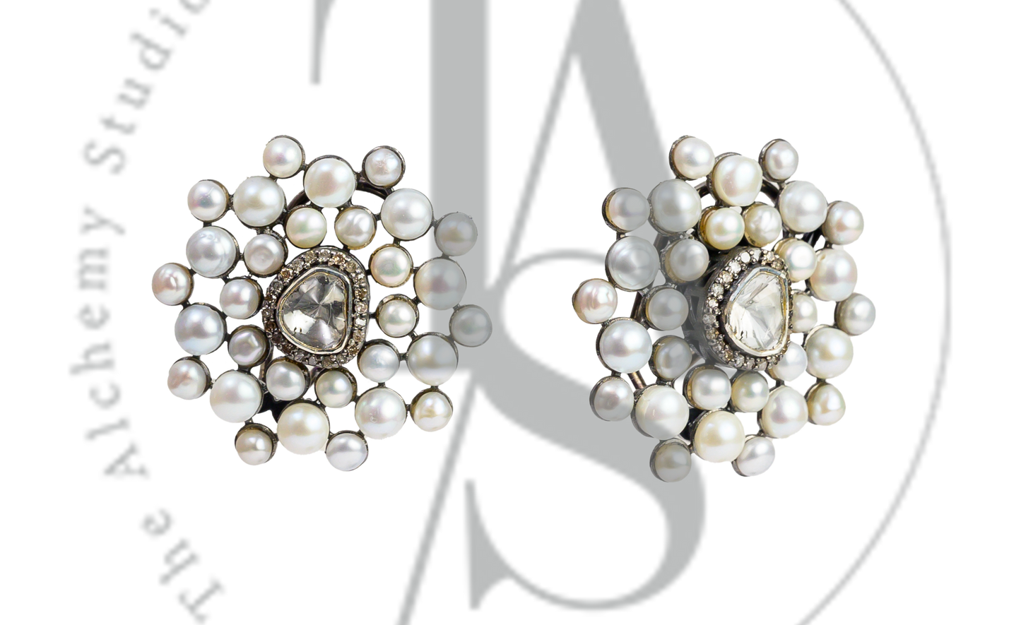Pearl Flower Web Uncut Diamond Earrings