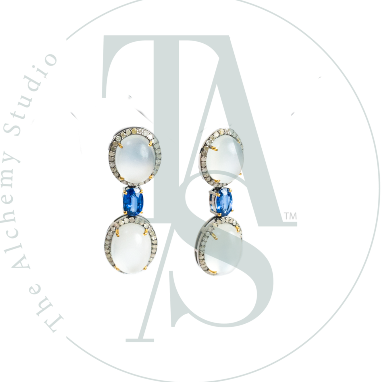 Lunar Moonstone and Sapphire Earrings