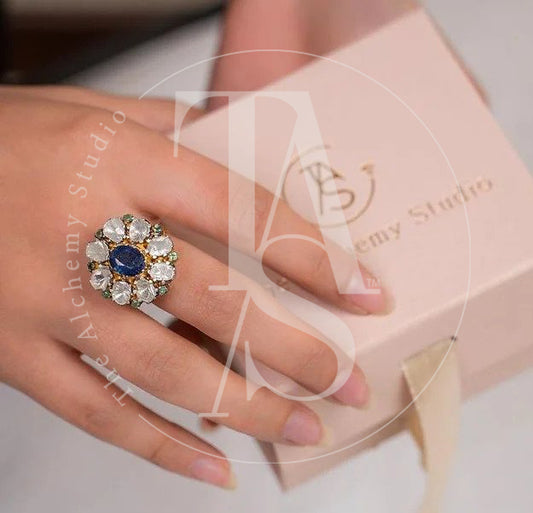 TAS Signature Sapphire Flower Uncut Diamond Ring