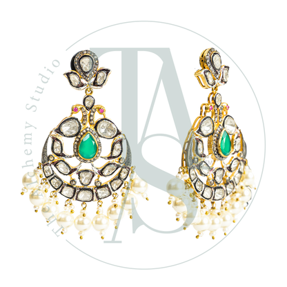 Asma Emerald and Uncut Diamond Chaandbalis