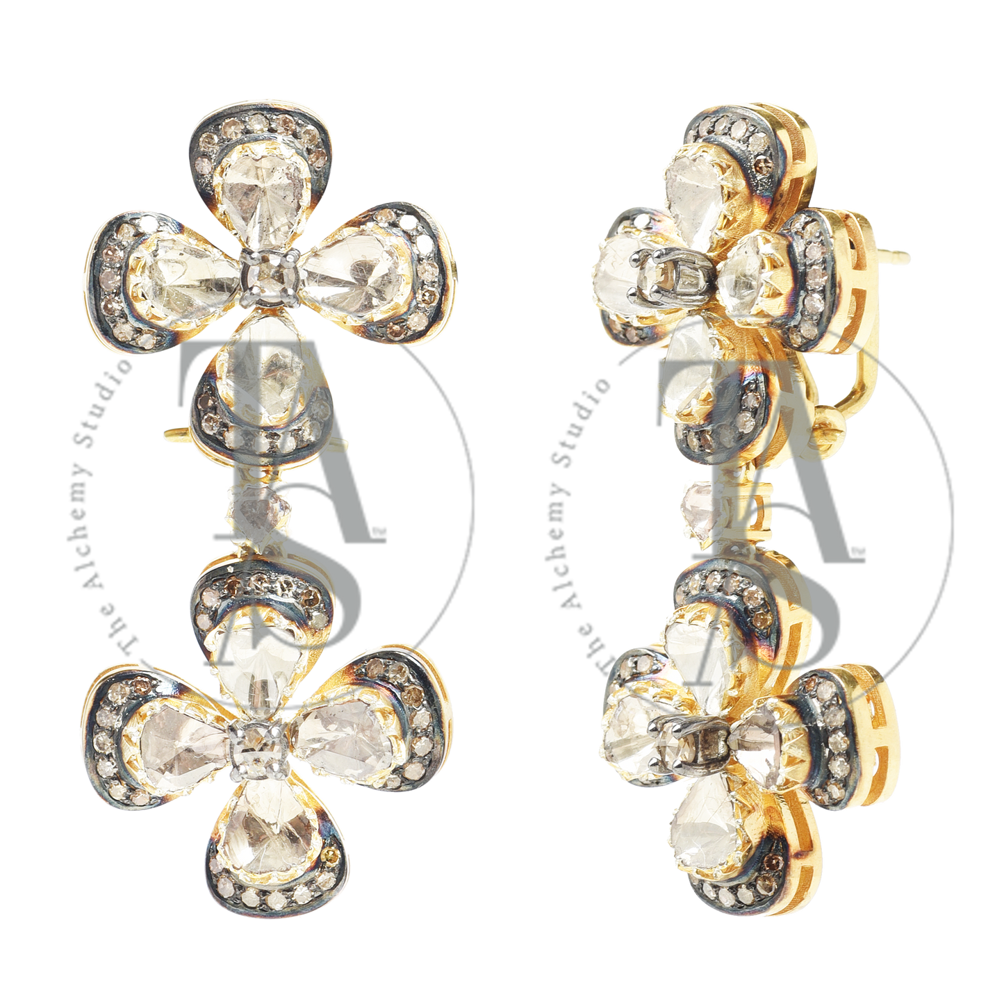 Dual Flower Uncut Diamond Earrings