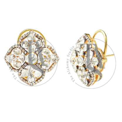 Quatre Petal Piccolo Flower Uncut Diamond Earrings