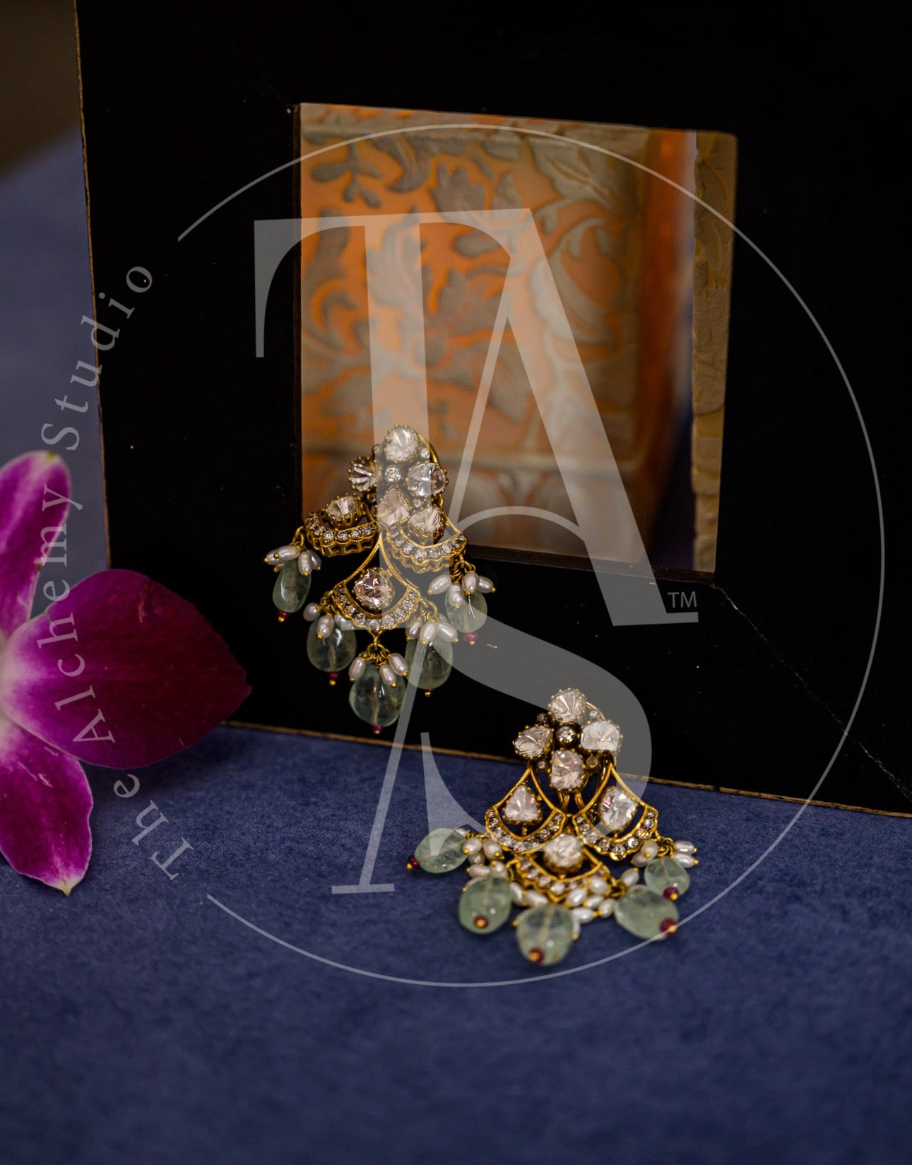 Tahira Polki and Diamond Flower Waterfall Earrings