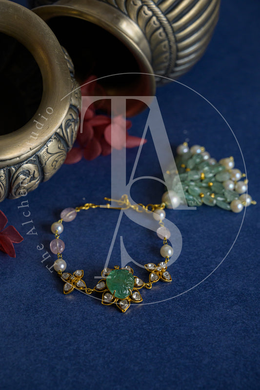 18kt Gold Zaya Uncut Diamond and Emerald Bracelet