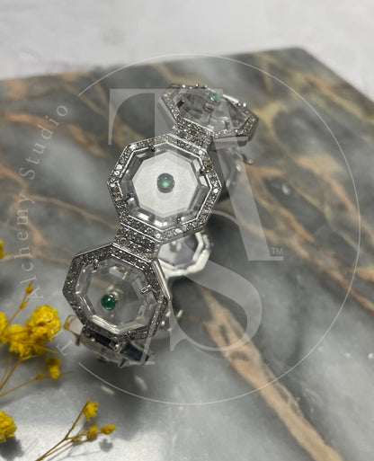 Helia Hexagon Crystal and Diamond Cuff