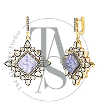Viole Tanzanite and Uncut Diamond Earrings
