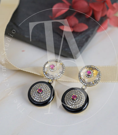 Dual Ruby and Crsytal Earrings