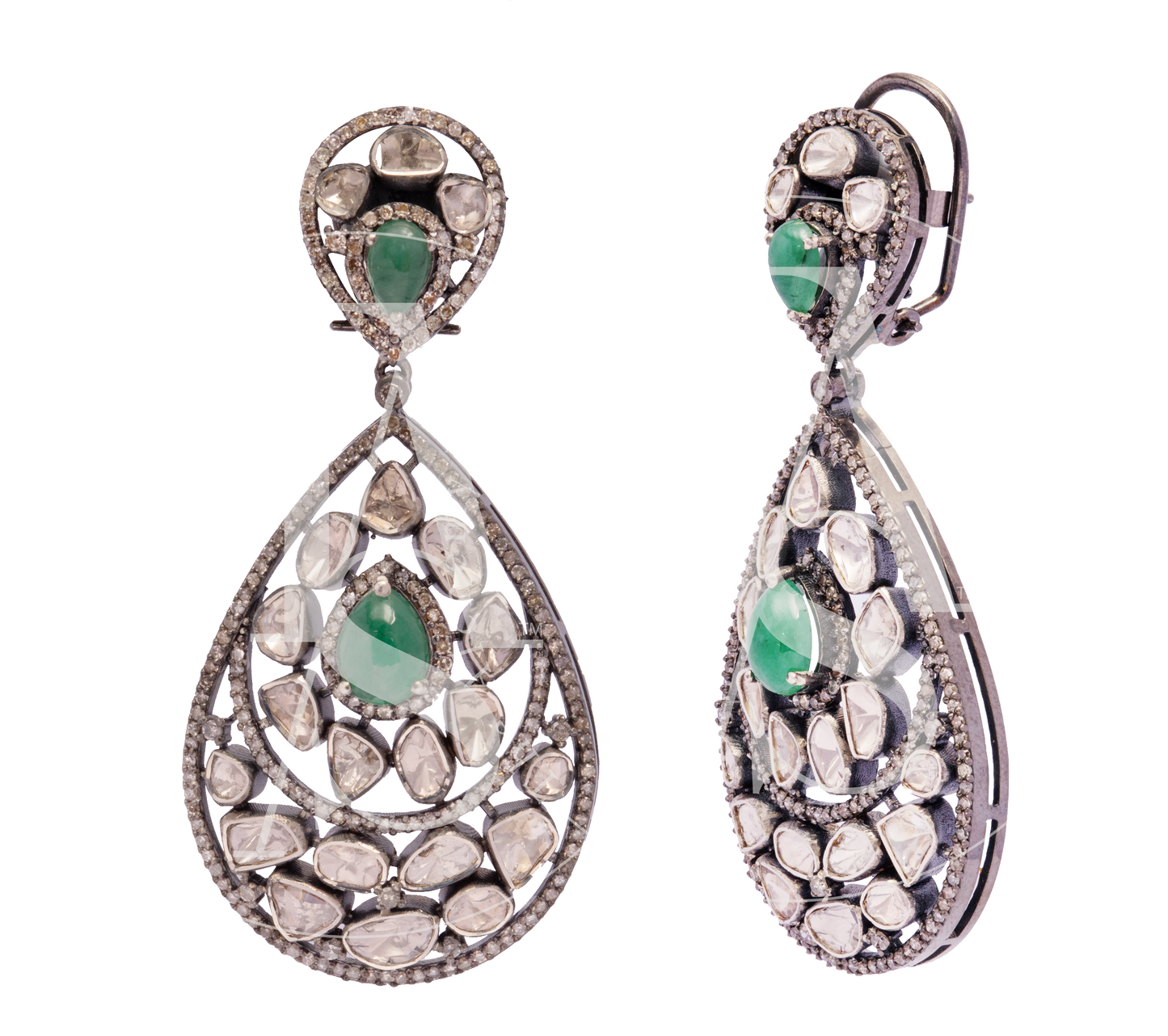 Emerald and Uncut Diamond Chaandbali Earrings